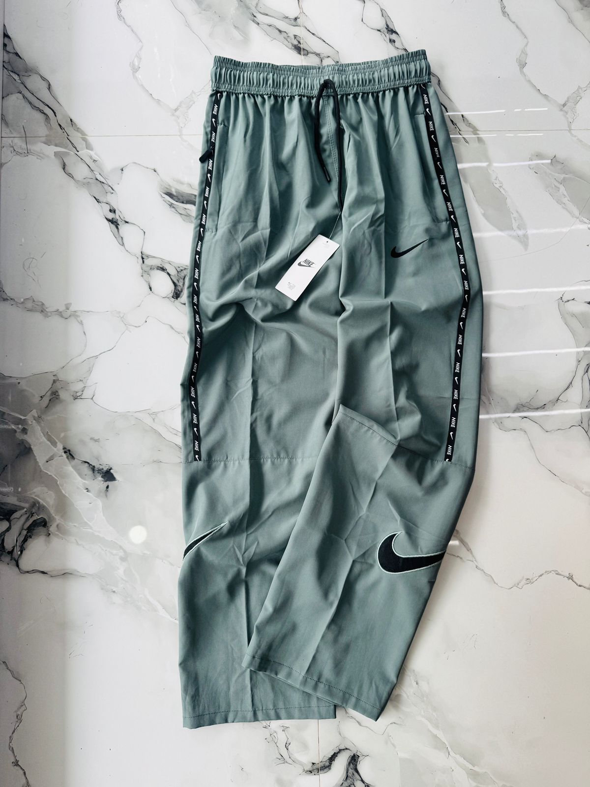 Nike Grey Premium Training Track Pants with Logo Tape – Sports Joggers for Men