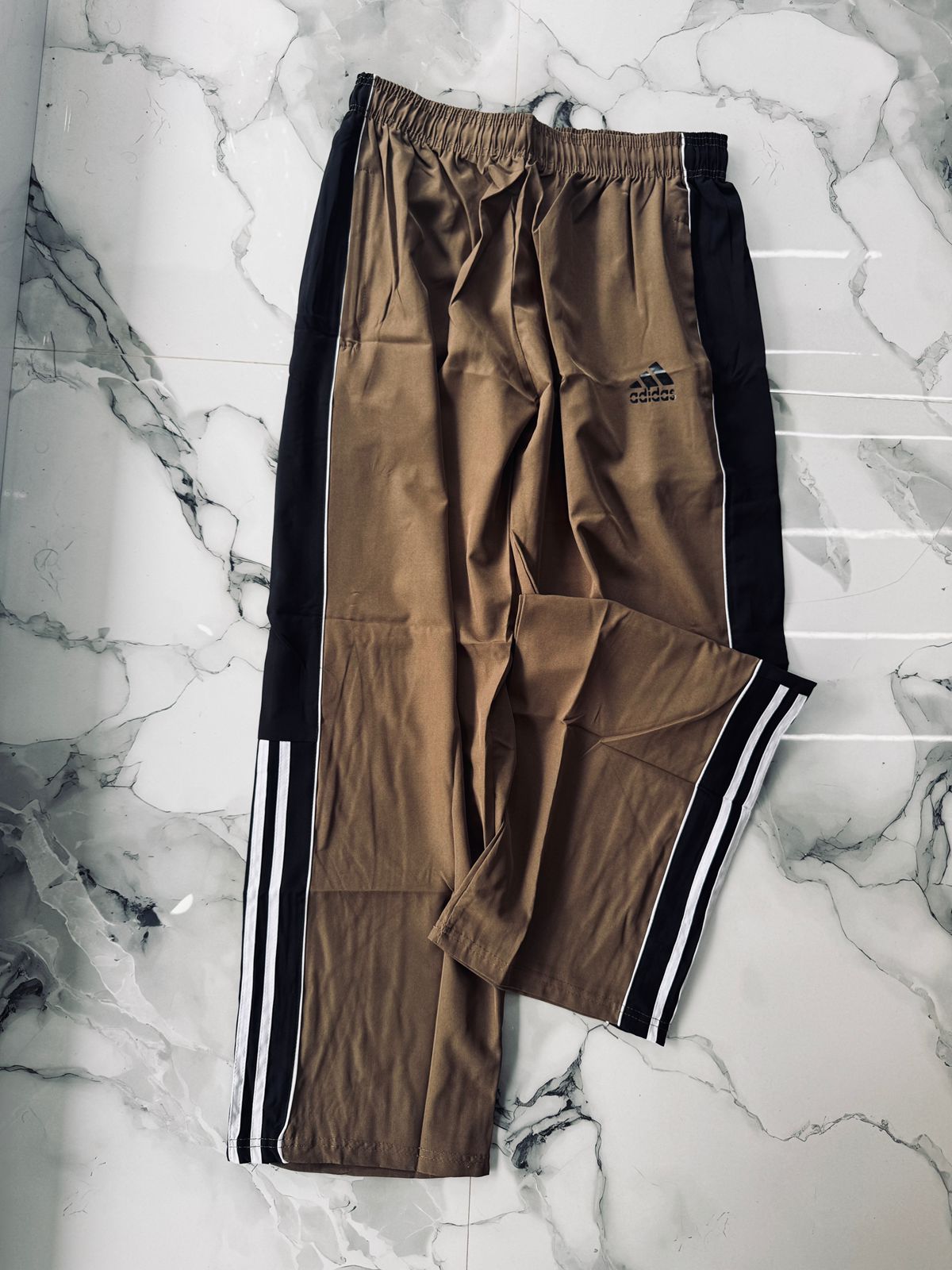 Adidas Brown Premium Training Track Pants with Triple Side Stripes – Sports Joggers for Men
