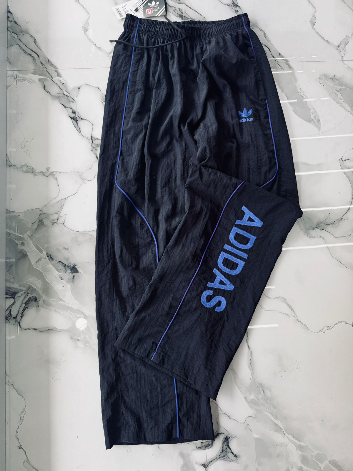 Adidas Black Premium Training Track Pants with Blue Piping – Sports Joggers for Men