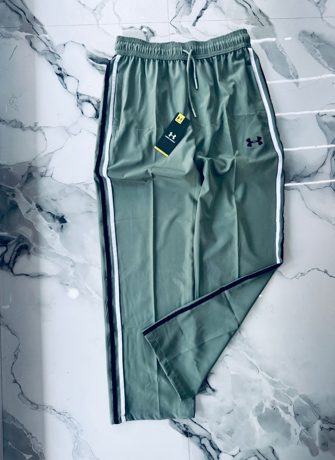 Men's Olive Green Side Stripe Track Pants – Lightweight Sports Joggers with Drawstring Waist