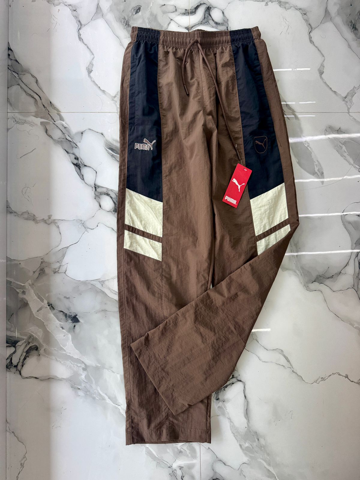 Men's Brown Colorblock Track Pants – Lightweight Sports Joggers with Premium Panel Design