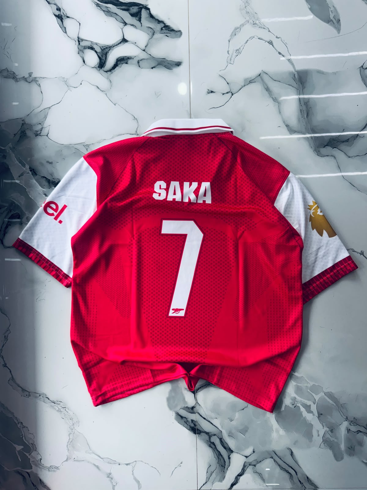 Saka #7 Home Football Jersey – Red & White Fan Edition