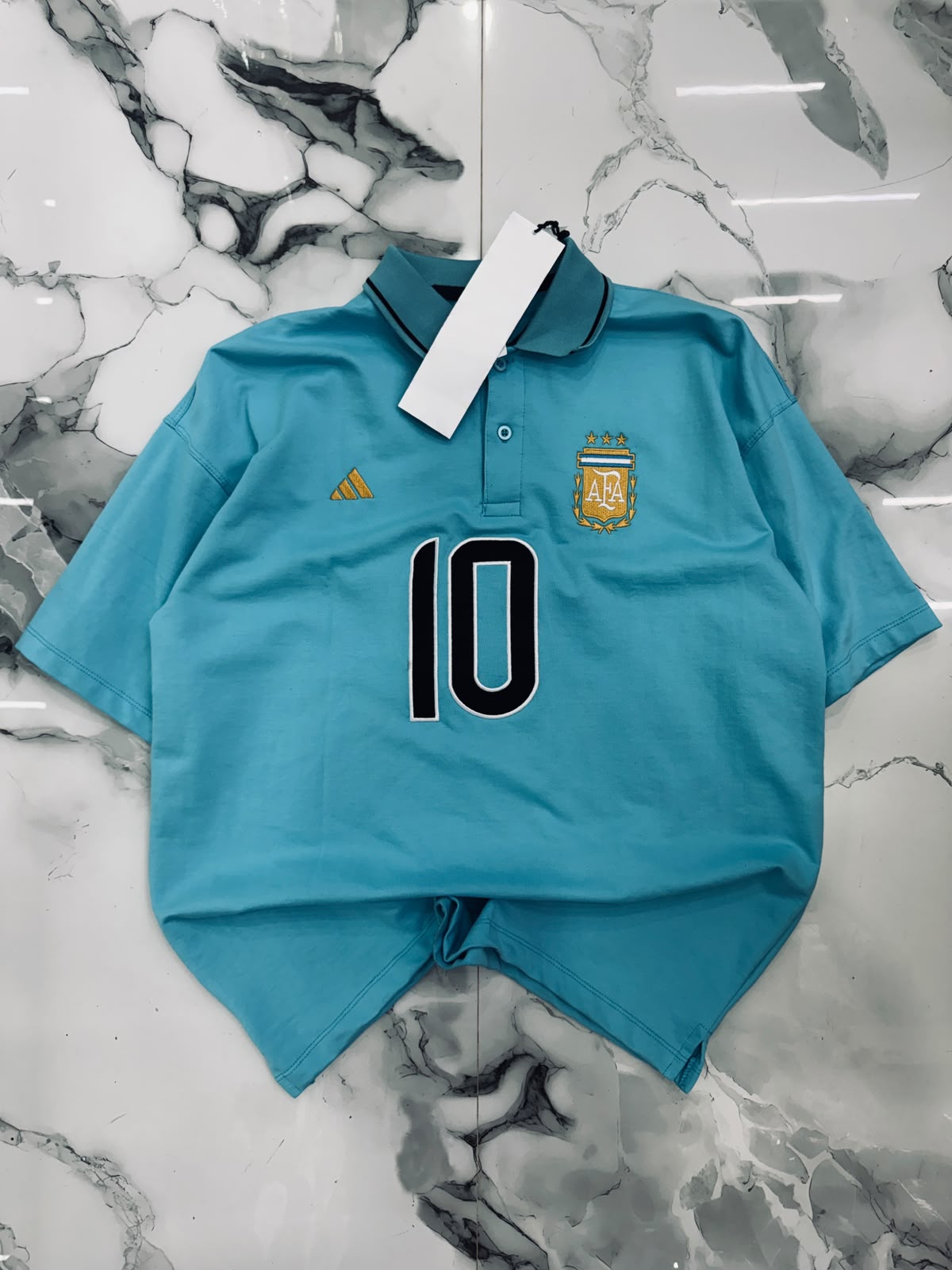 Argentina No. 10 Polo Five Sleeve Oversized T-Shirt – Aqua Blue