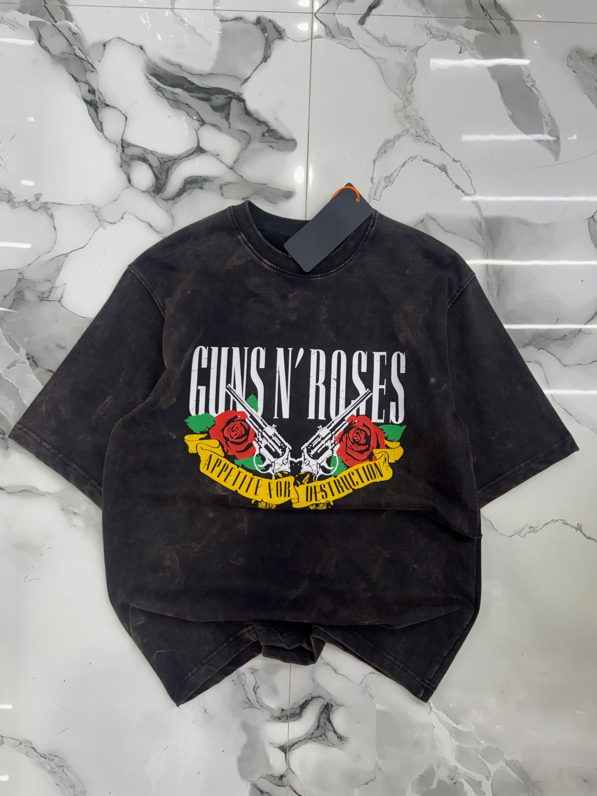 Guns N' Roses Acid Wash Five Sleeve Oversized T-Shirt – Vintage Black