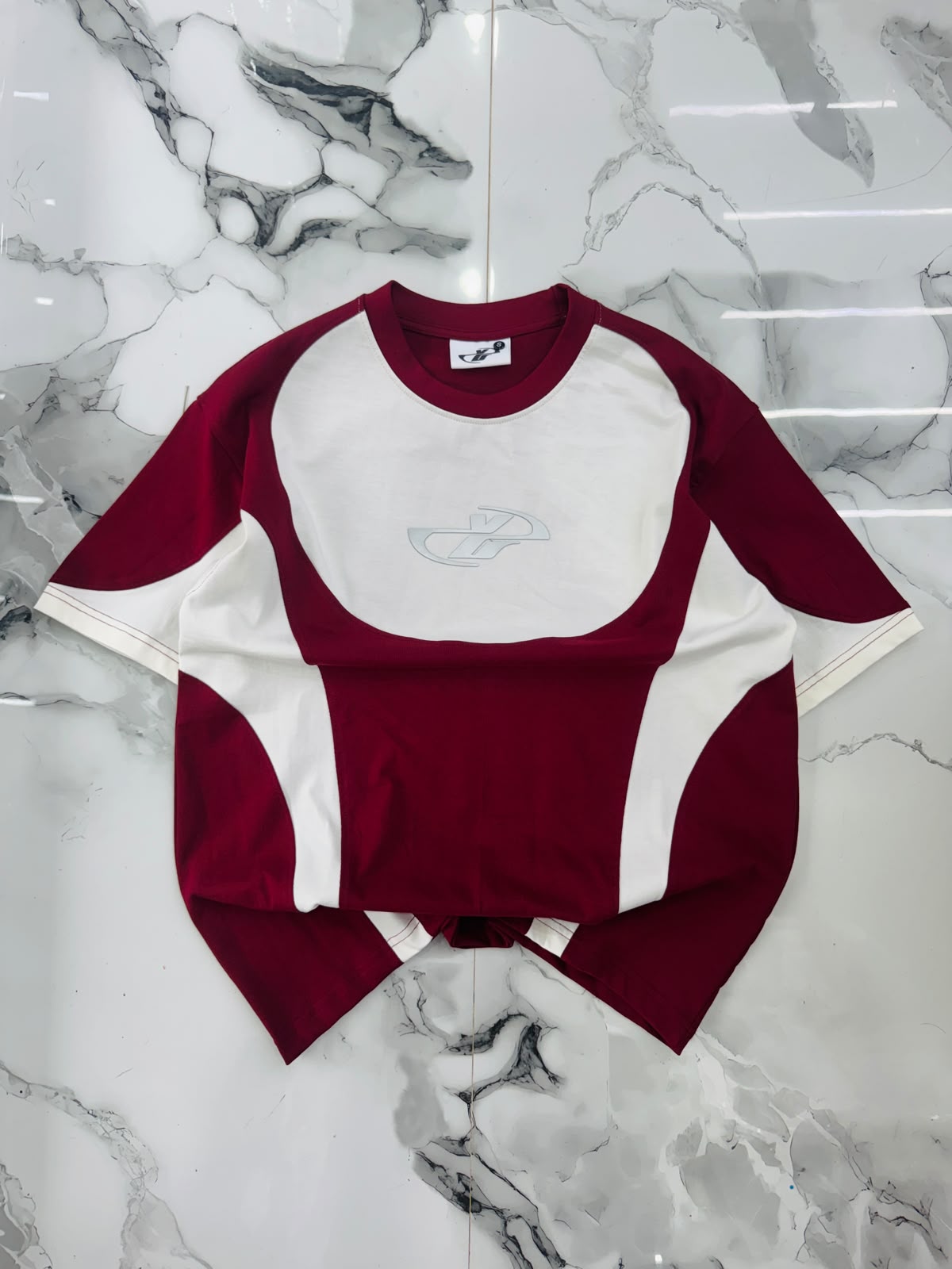 Imported Premium Streetwear T-Shirt – Burgundy & White Color Block Edition