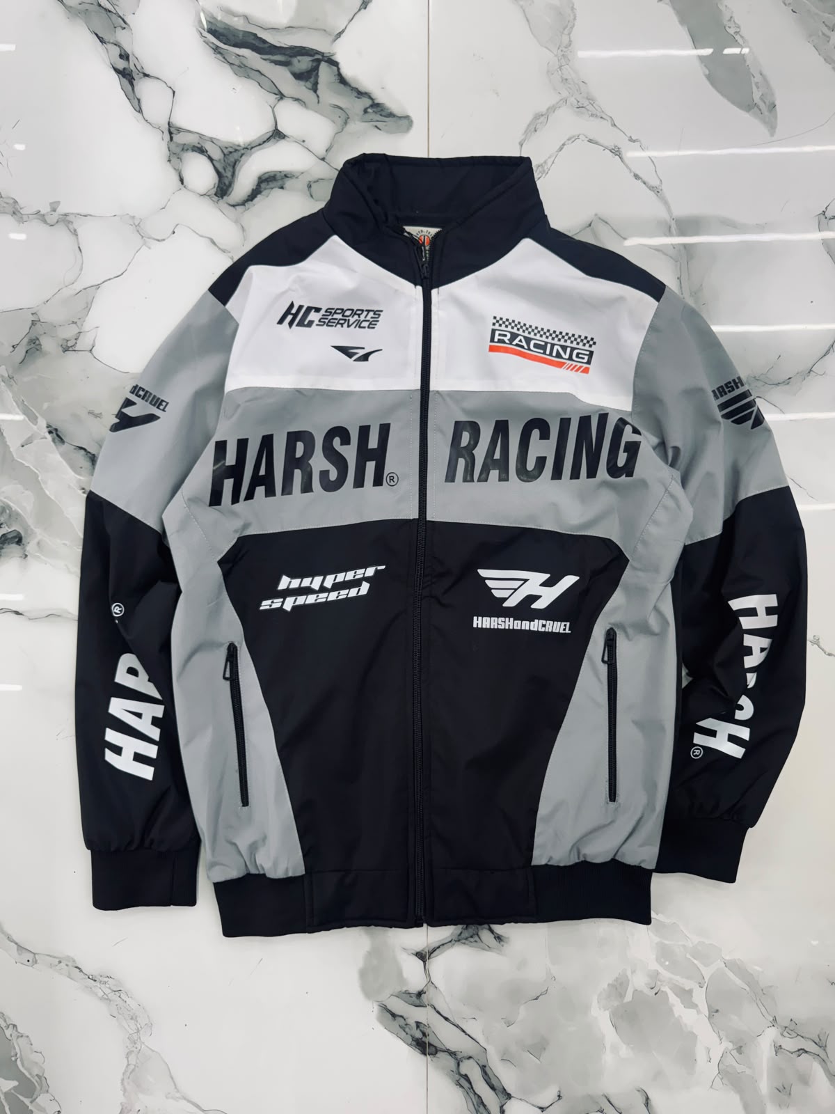 Harsh Racing Performance Zip-Up Jacket – Grey/Black Edition